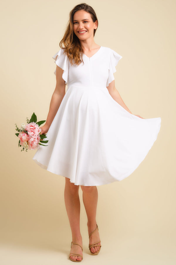 Rochie vaporoasă albă pentru gravide și alăptare