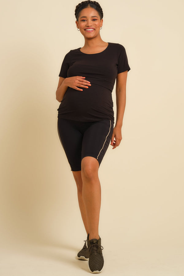 Colanți scurți pentru gravide cu dungă aurie