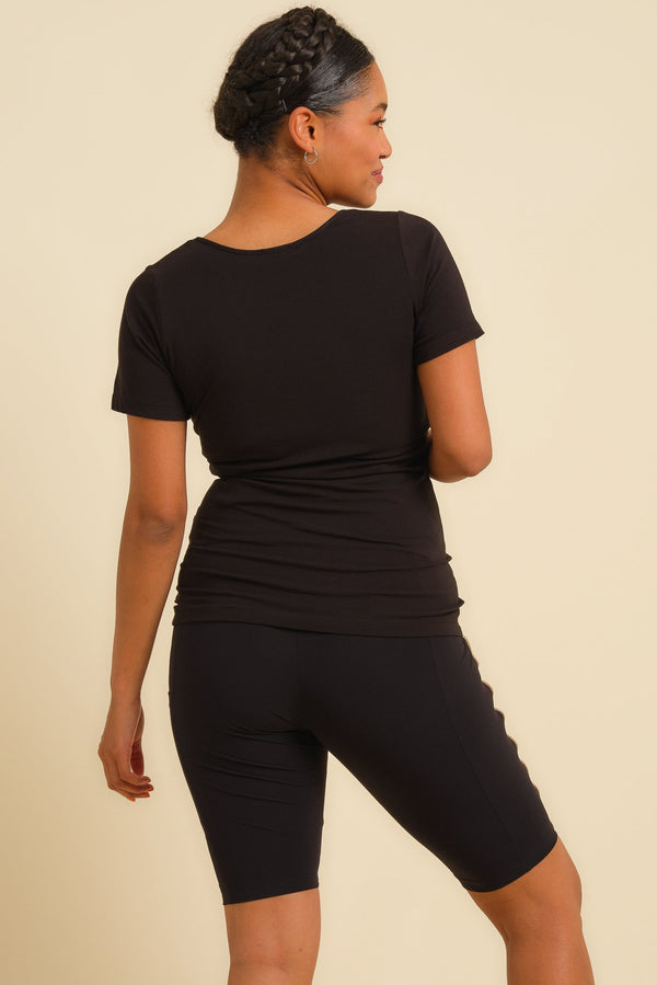 Colanți scurți pentru gravide cu dungă aurie