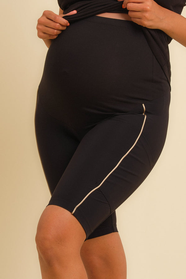 Colanți scurți pentru gravide cu dungă aurie