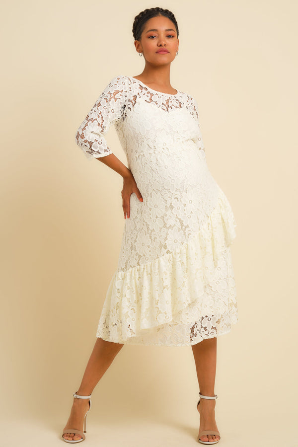 Rochie elegantă din dantelă pentru gravide – ecru