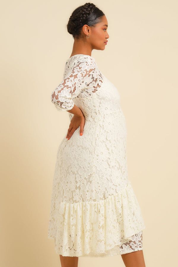 Rochie elegantă din dantelă pentru gravide – ecru
