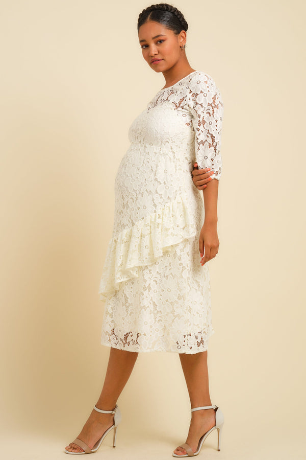 Rochie elegantă din dantelă pentru gravide – ecru