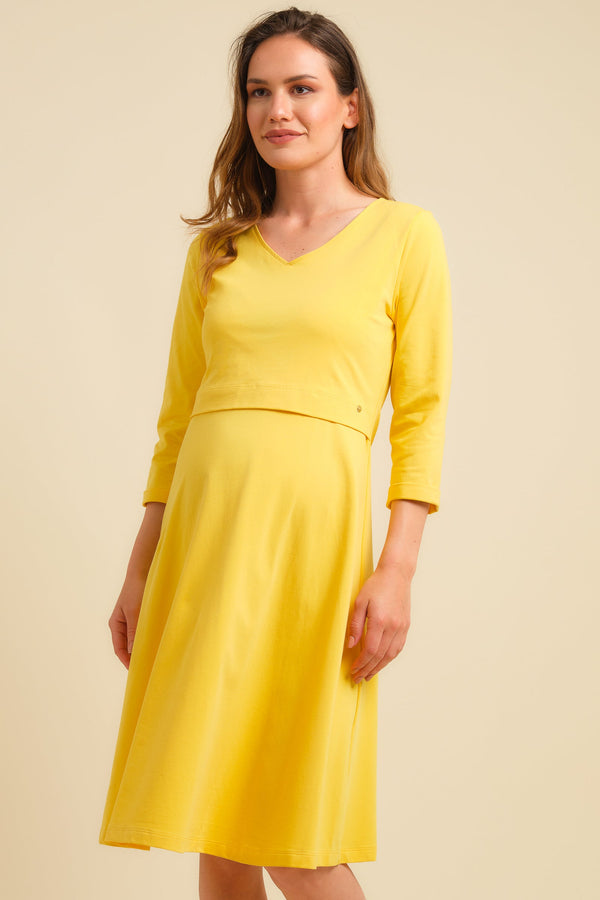 Rochie din bumbac pentru gravide și alăptare - galbenă