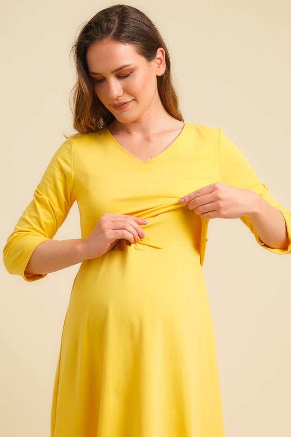 Rochie din bumbac pentru gravide și alăptare - galbenă