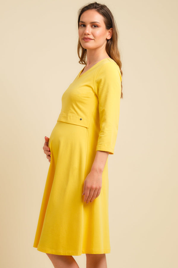 Rochie din bumbac pentru gravide și alăptare - galbenă