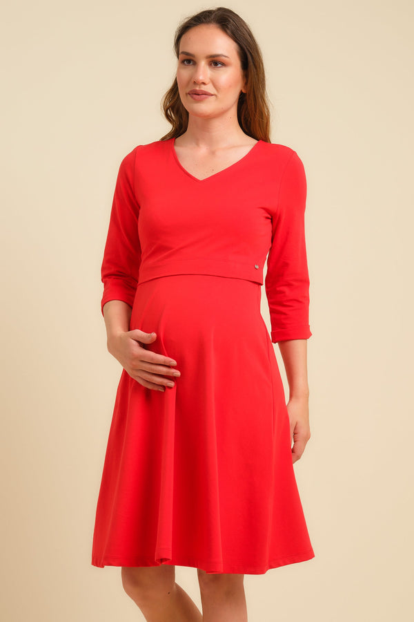 Rochie din bumbac pentru gravide și alăptare - roșie