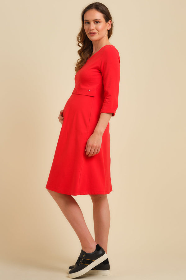 Rochie din bumbac pentru gravide și alăptare - roșie