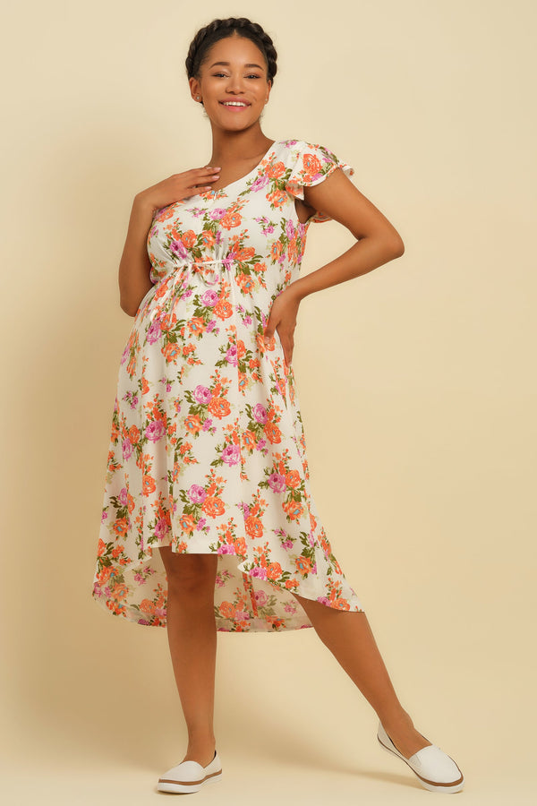 Rochie asimetrică cu imprimeu pentru gravide și alăptare