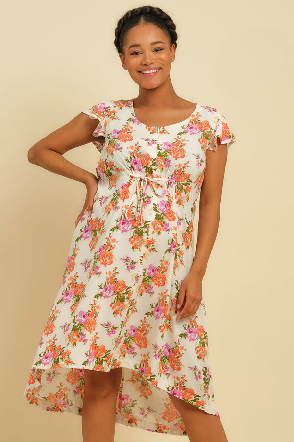 Rochie asimetrică cu imprimeu pentru gravide și alăptare