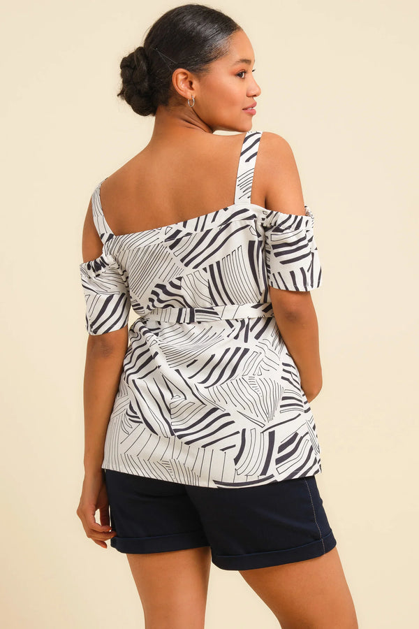 Bluză de sarcină cu umerii dezgoliți din amestec de in