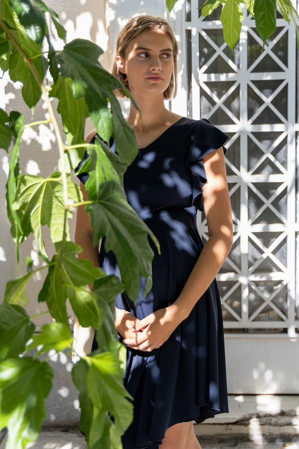 Rochie vaporoasă 2 în 1 pentru gravide și alăptare – bleumarin