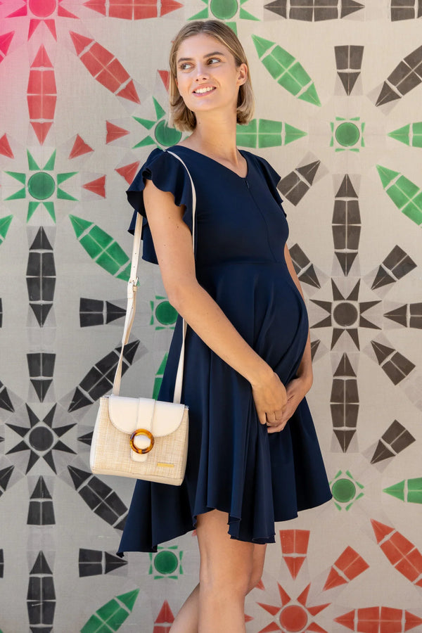 Rochie vaporoasă 2 în 1 pentru gravide și alăptare – bleumarin
