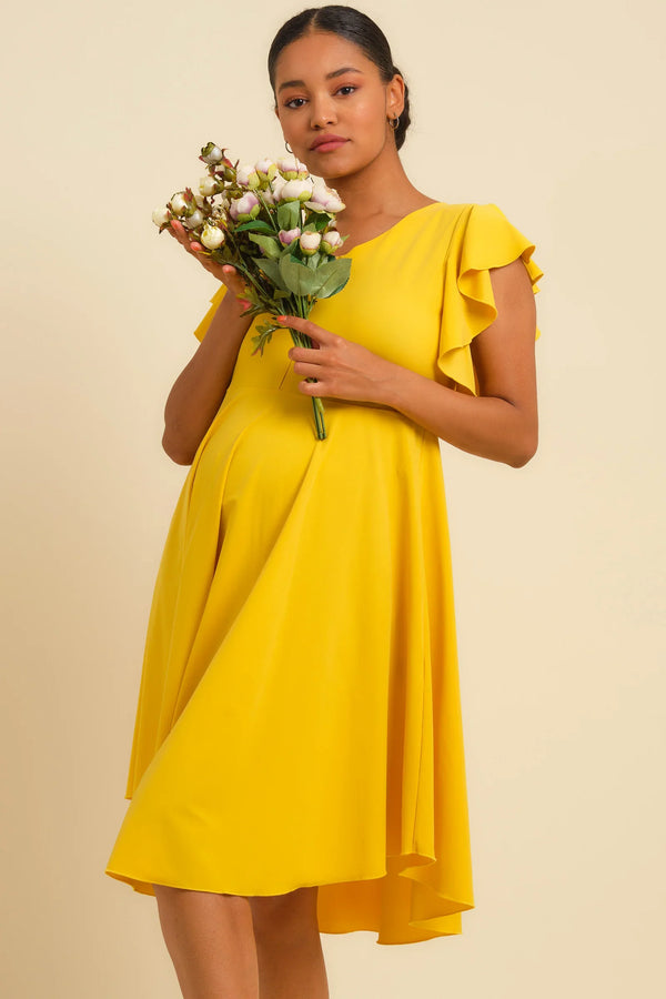 Rochie vaporoasă galbenă pentru gravide și alăptare