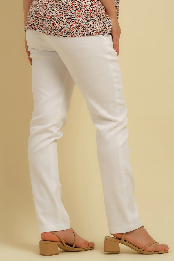 Pantaloni bumbac pentru gravide in alb