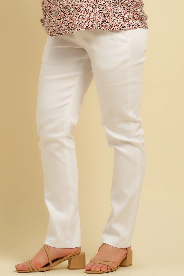Pantaloni bumbac pentru gravide in alb