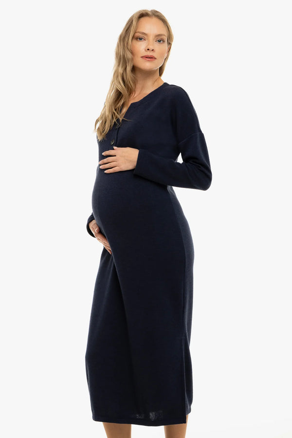 Rochie tricotată lungă pentru gravide și alăptare – bleumarin