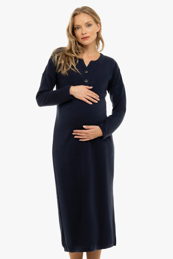 Rochie tricotată lungă pentru gravide și alăptare – bleumarin