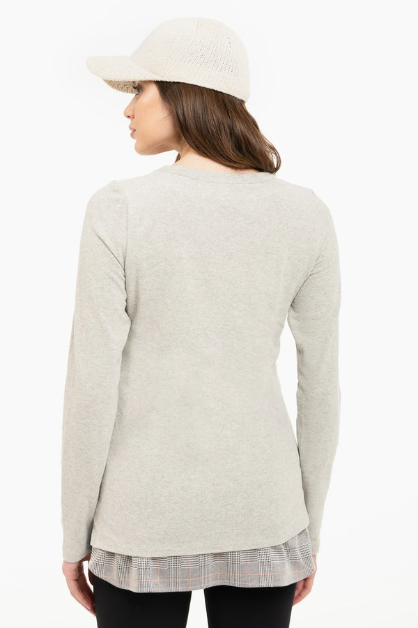 Pulover gri din bumbac pentru gravide și alăptare