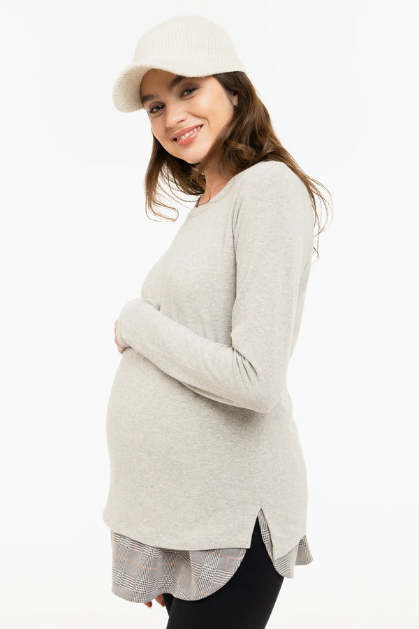 Pulover gri din bumbac pentru gravide și alăptare