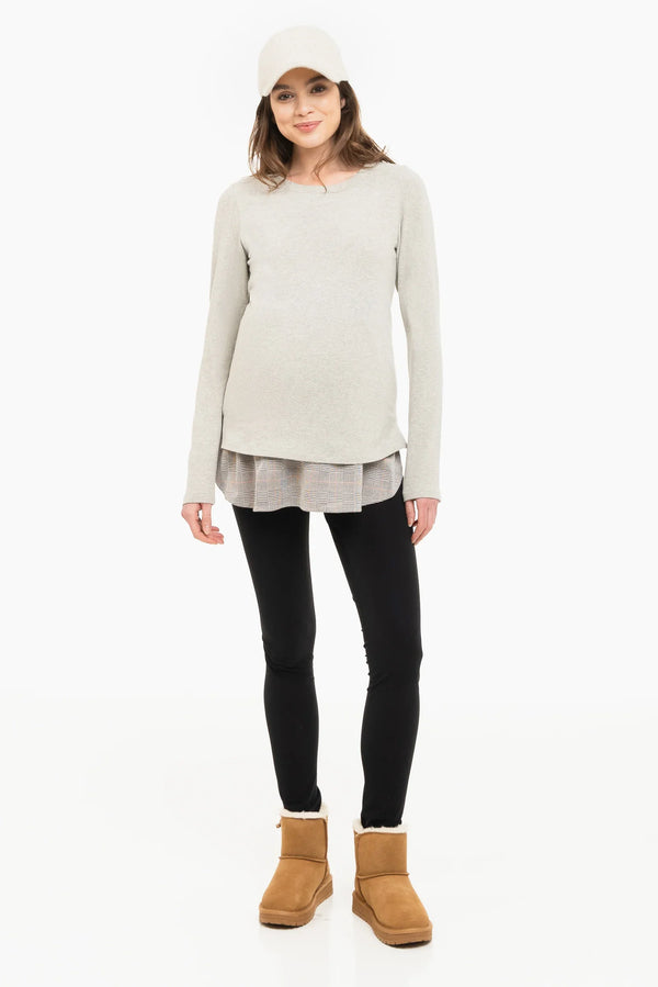 Pulover gri din bumbac pentru gravide și alăptare