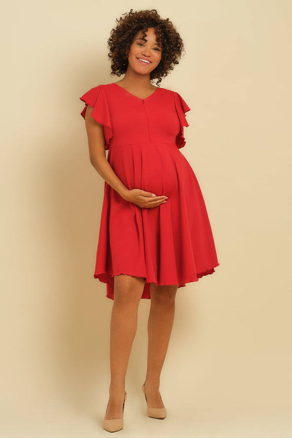 Rochie vaporoasă 2 în 1 pentru gravide și alăptare – roșie