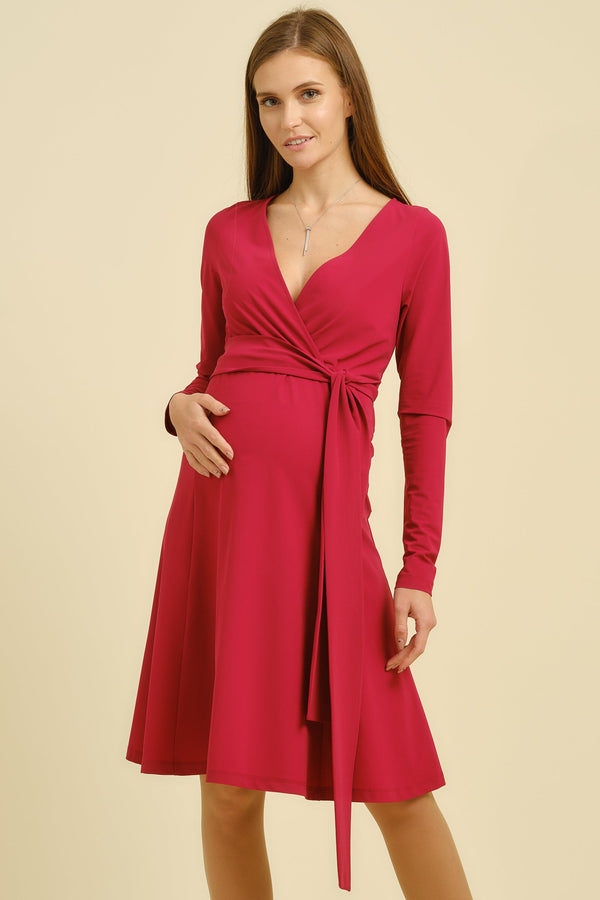 Rochie evazată pentru gravide și alăptare - roșu zmeuriu