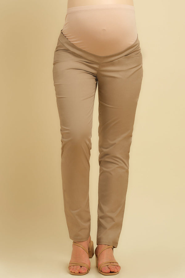 Pantaloni de bumbac bej pentru gravide
