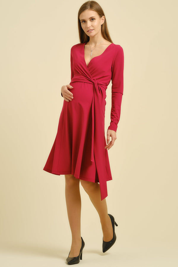 Rochie evazată pentru gravide și alăptare - roșu zmeuriu