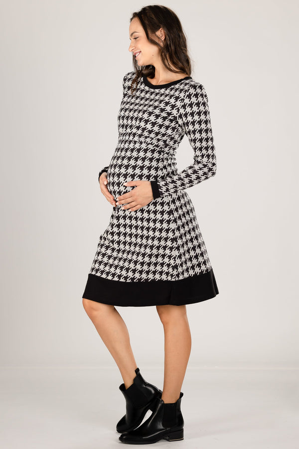 Rochie pentru gravide și alăptare cu motiv picior de cocoș