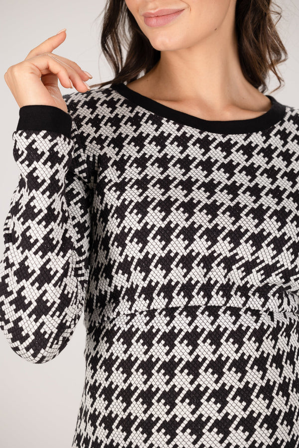 Rochie pentru gravide și alăptare cu motiv picior de cocoș