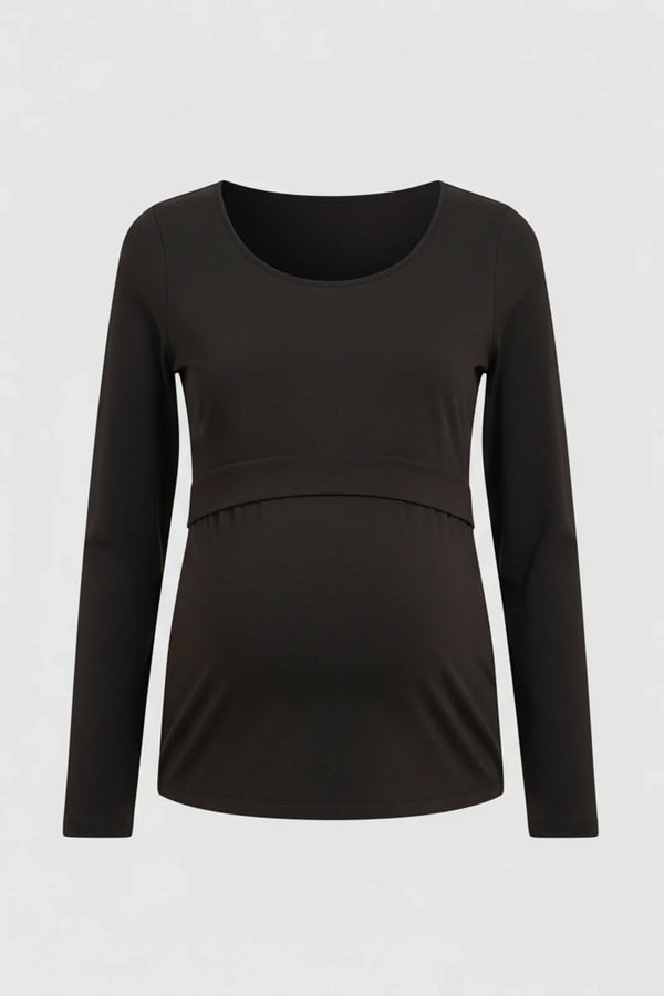 Bluză de bumbac pentru gravide și alăptare - negru