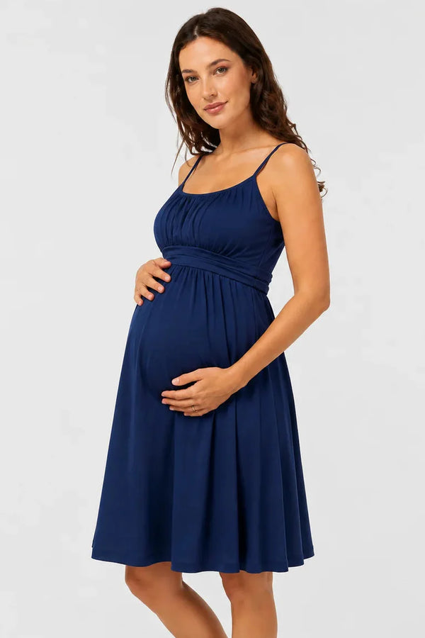 Rochie elegantă pentru gravide, cu bretele – albastră