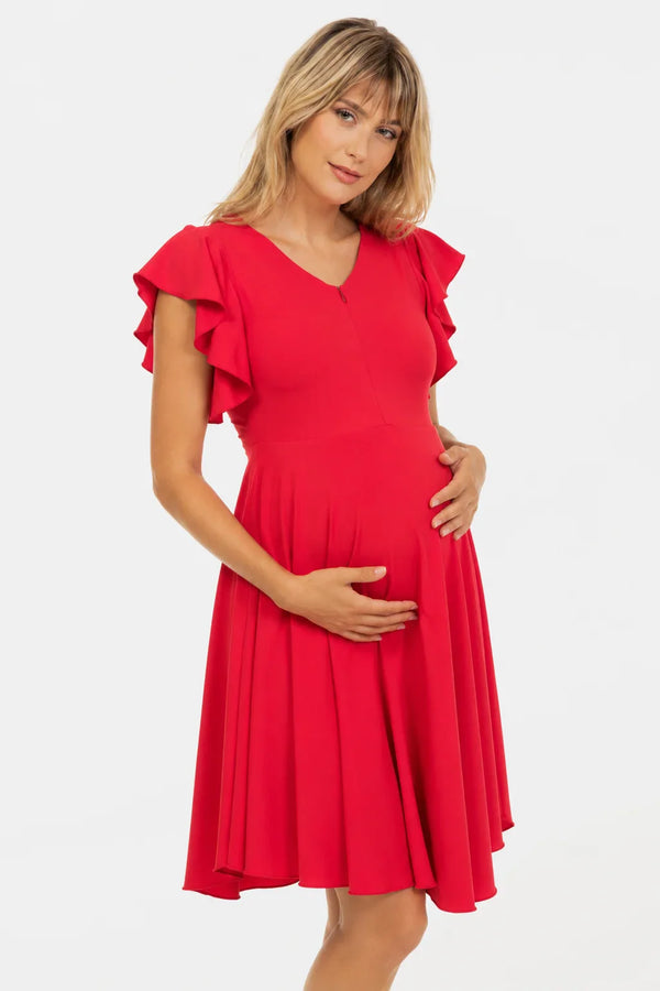 Rochie vaporoasă 2 în 1 pentru gravide și alăptare – roșie