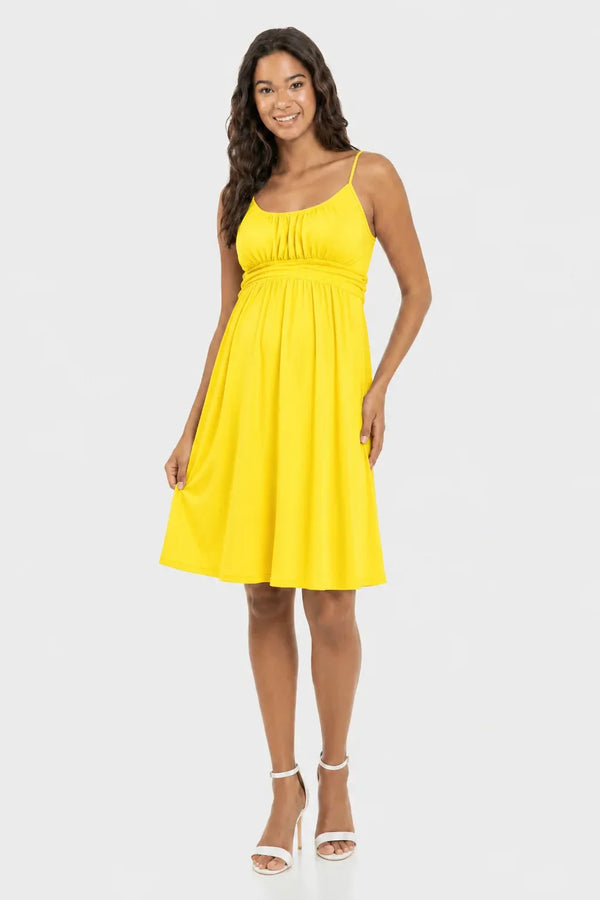 Rochie elegantă pentru gravide, cu bretele – galbenă