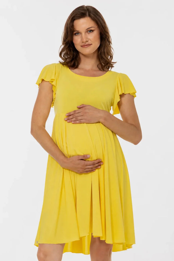 Rochie vaporoasă 2 în 1 pentru gravide și alăptare – galbenă
