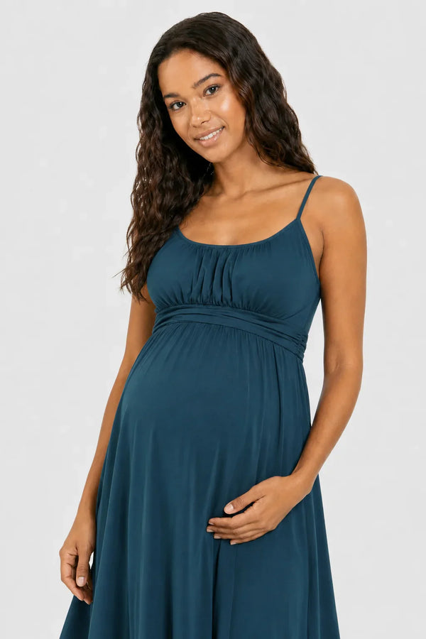 Rochie elegantă pentru gravide, cu bretele – turcoaz