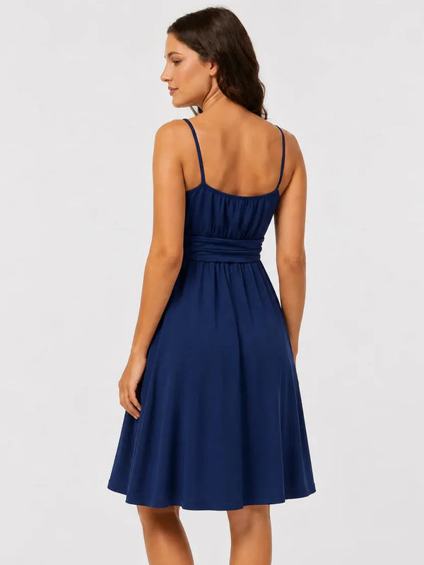 Rochie elegantă pentru gravide, cu bretele – albastră