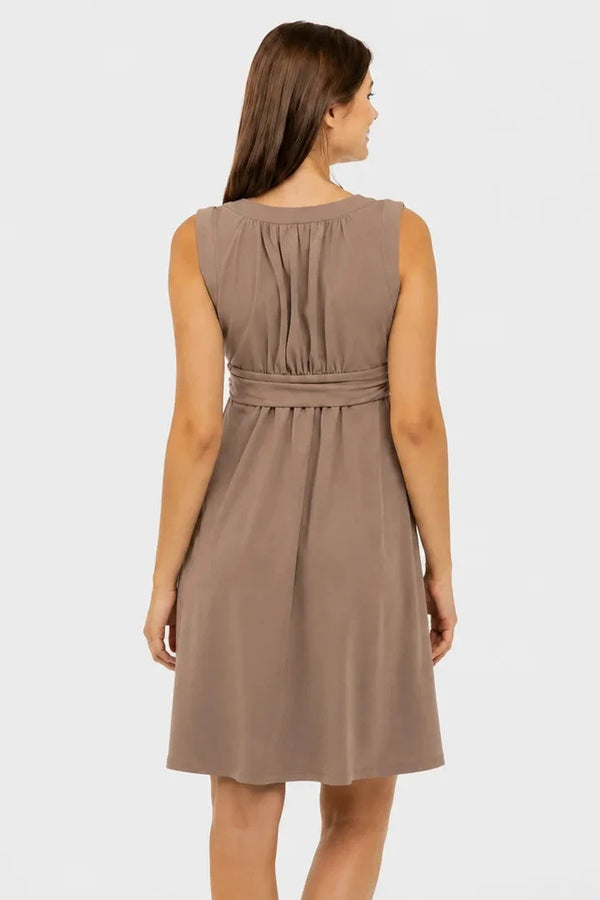 Rochie elegantă pentru gravide cu cordon încrețit – mocha