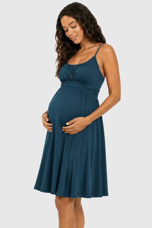Rochie elegantă pentru gravide, cu bretele – turcoaz
