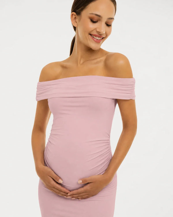 Rochie elegantă pentru gravide cu falduri - roz prăfuit