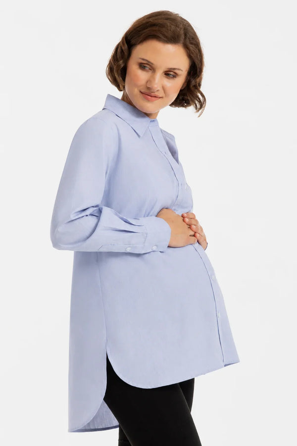 Cămașă oversized din bumbac, în dungi, pentru gravide și alăptare