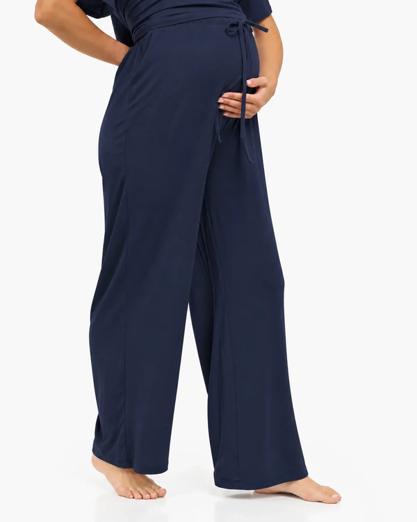 Pantaloni evazați moi pentru gravide - bleumarin
