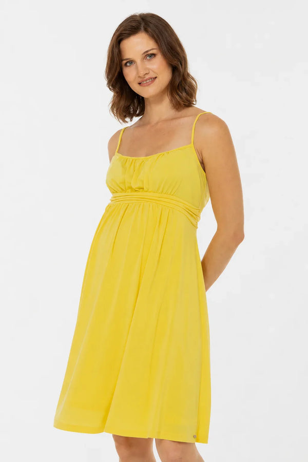 Rochie elegantă pentru gravide, cu bretele – galbenă