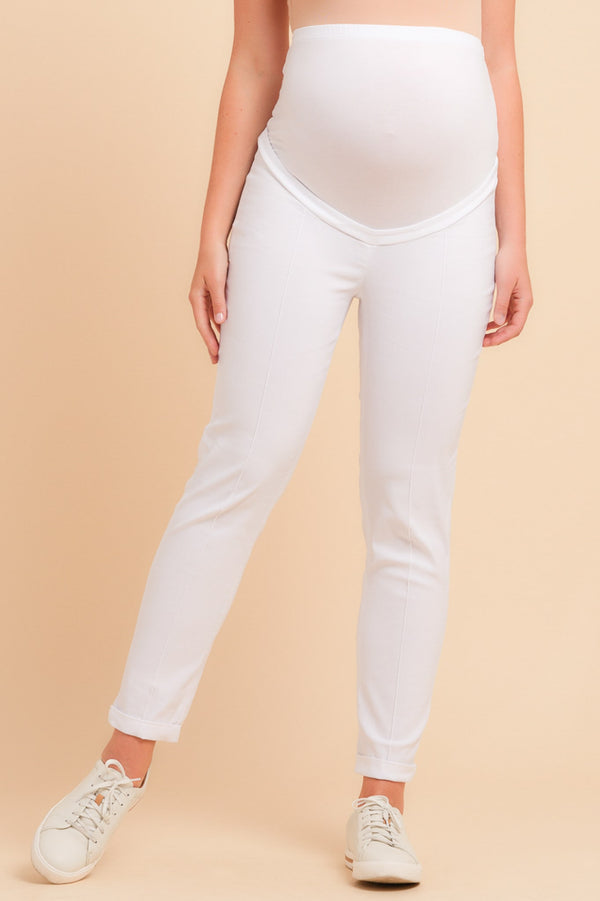 Pantaloni strâmţi în alb pentru gravide