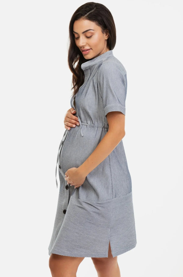Rochie-cămașă cu dungi pentru gravide și alăptare
