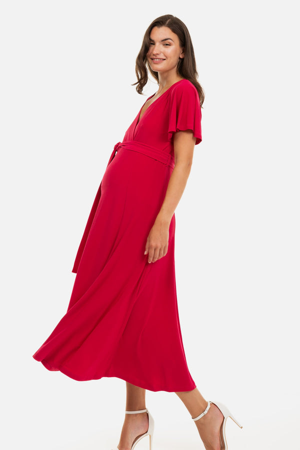 Rochie lungă evazată pentru gravide în ciclamen