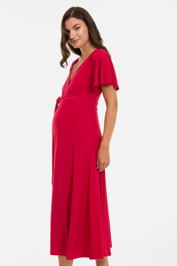 Rochie lungă evazată pentru gravide în ciclamen