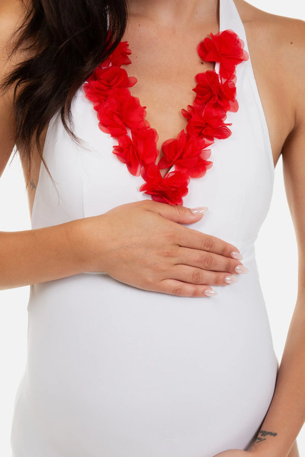 Costum de baie pentru gravide cu aplicații cu flori