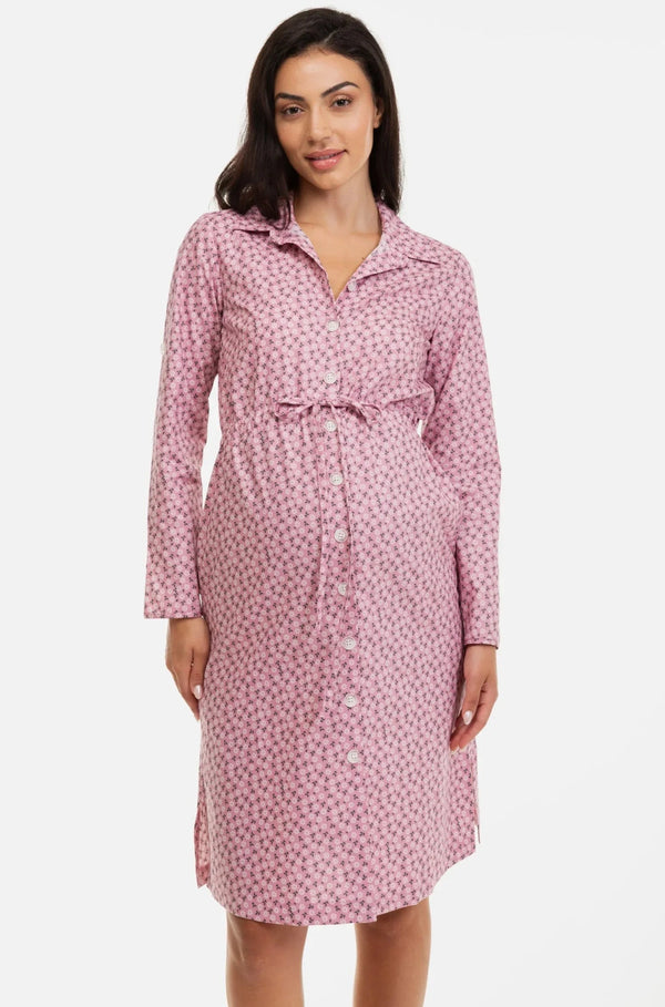 Rochie-cămașă din bumbac cu imprimeu pentru gravide și alăptare
